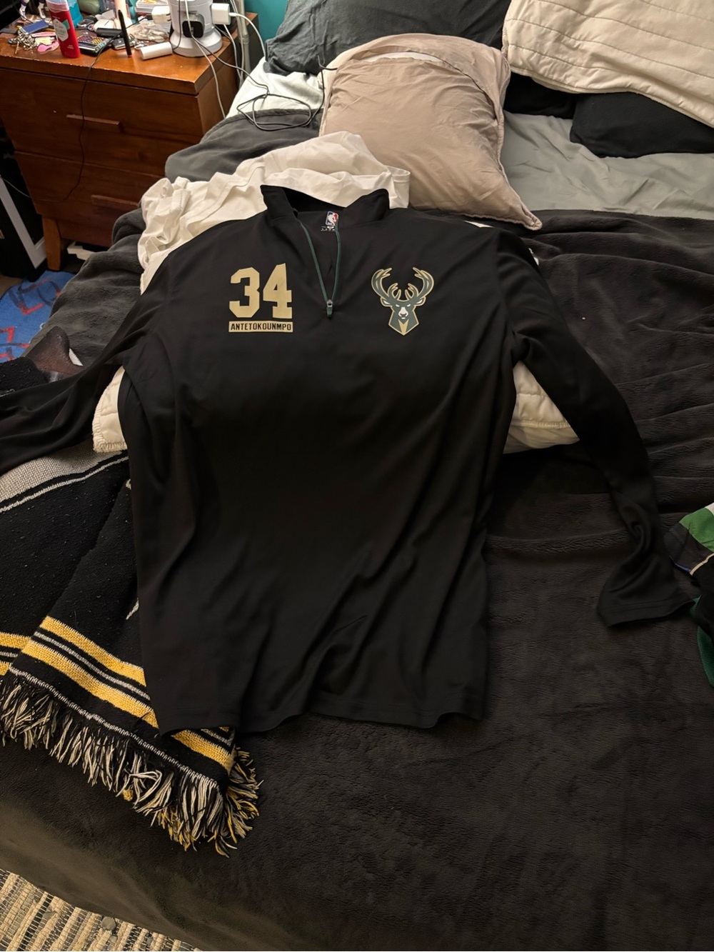 Giannis Antetokounmpo Bucks Warm Up Zip Up Shirt Black Size L Ships Fast New